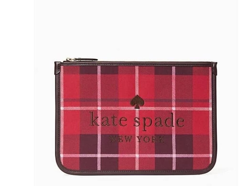Kate Spade ella plaid large zip pouch New